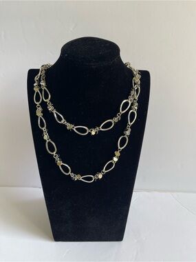 Lia Raquel Statement Necklace silver Texture oval link long 40”51g